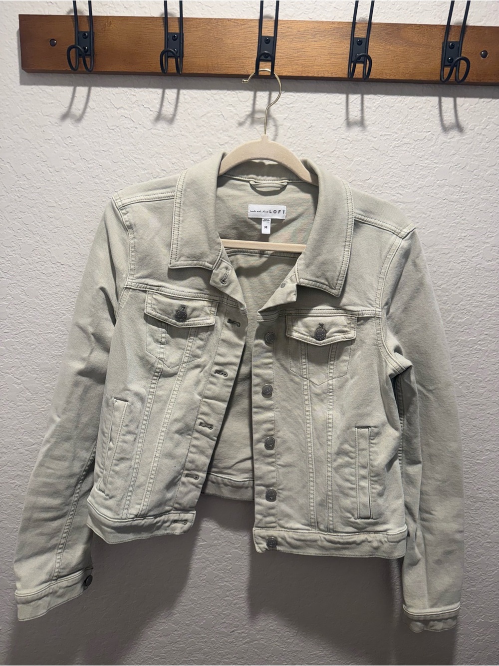 LOFT Light Cream Denim Jacket with Button-Front